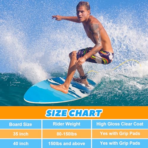 image for Soulchen 35 Inch Skimboard with High Gloss Clear Coat Wooden Skim Boar