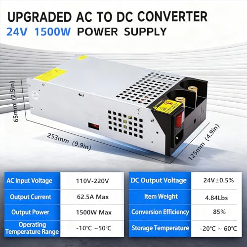 Image of 110V AC to DC 24V Converter 120V to 24V 62.5A 1500W Power Supply
