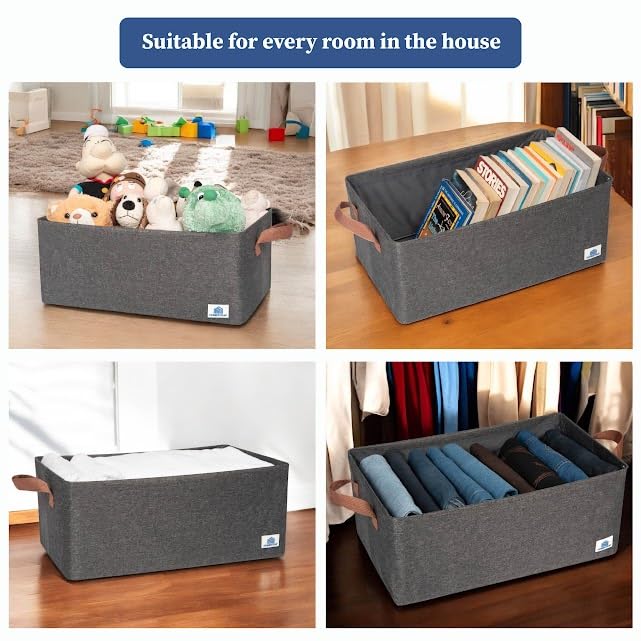 Image of HomeStrap Set of 4 Multipurpose Foldable Storage Basket with Iron Stand |Durable Fabric Cube Organizers for Toys, Clothes, Laundry, Books & Cupboard Storage - Large Storage Box with Handles