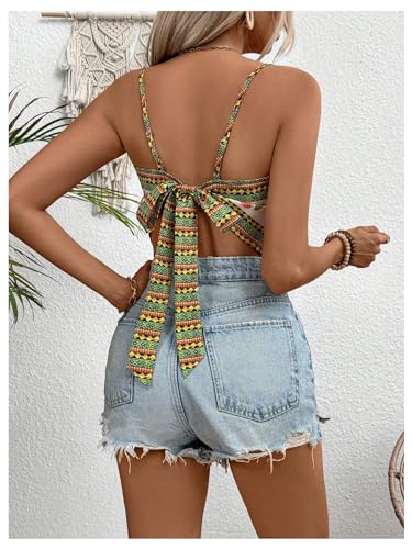 SweatyRocks Women's Tribal Floral Print Backless Camisole Tie Knot Sleeveless Vacation Boho Tops2