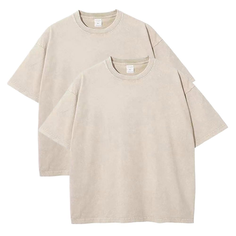 Botong Men's 2Pcs Apricot Pump Covers T-Shirts Workout T Shirts For Oversized Gym Loose Fit Tshirt Vintage Heavyweight Tee L