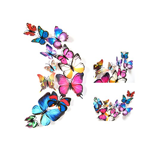 12 Pcs Colorful Butterfly 3D Wall Stickers DIY Art Decor Crafts Room Decoration (Multicolour)