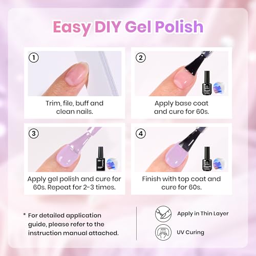 Image of Beetles Pink Gel Polish Set - Ballet Princess Collection, 6 Colors Nude Pink Purple Gel Polish Kit, Balletcore Lilac Mauve Glossy Solid Color Soak Off UV LED Nail Art for DIY Salon Manicure