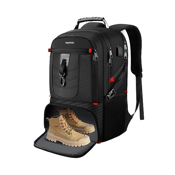 Travel Business Laptop Backpack for 18.4in PC with Shoe Compartment USB Charging Port,Sport Gym Bag for College Hiking Camping,Waterproof School Bookbag for Men Women Boys,Black