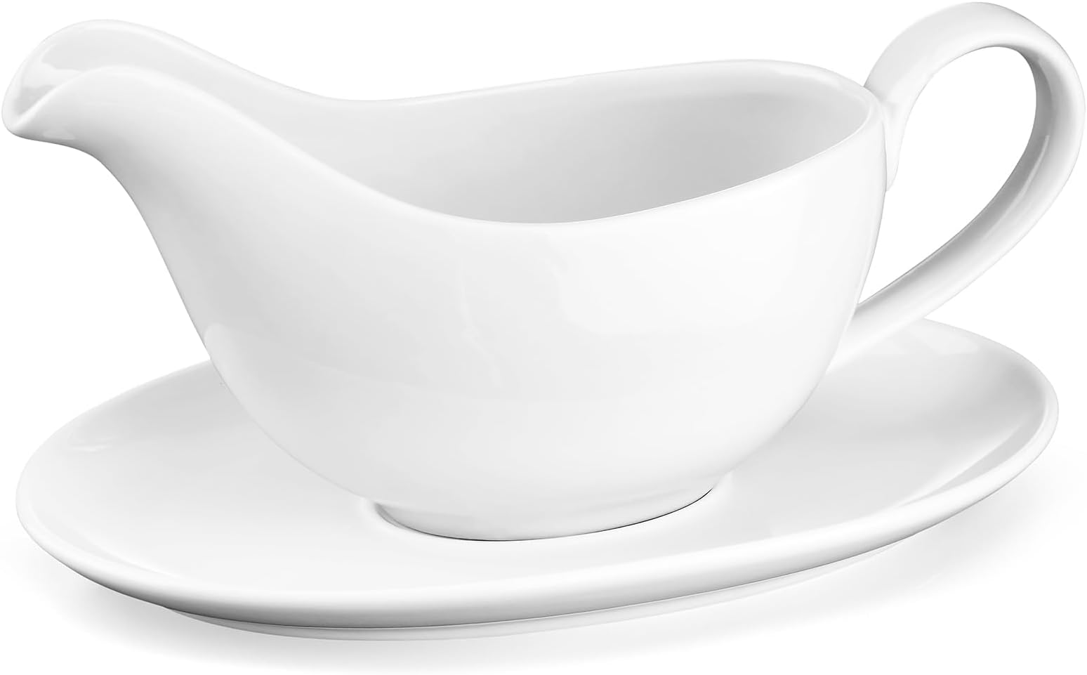 Yedio 18 oz Gravy Boat with Saucer, Large White Ceramic Gravy Boat, Boat and Tray for Turkey Beef Sauce, Salad Dressing, Creamer, Milk, Broth,Microwave and Dishwasher Safe