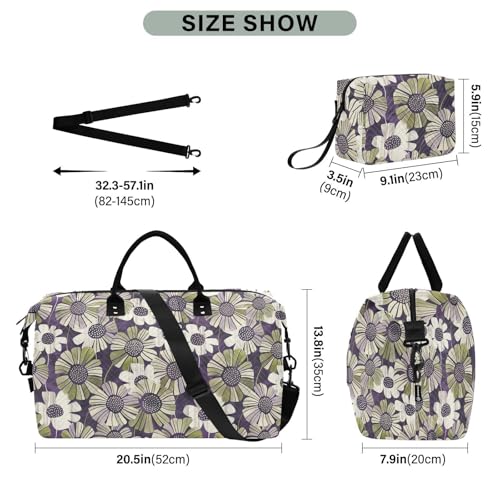 Purple and Green Sunflower Decorative Large Carry On Airport Bag Sports Gym Tote Bag with Toiletry Bag for Hiking 2 Pcs Set Bolsa de para Hombre3