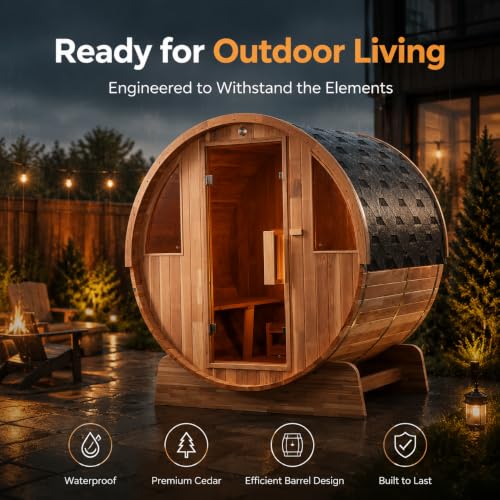 Premium 4 Person Cedar Barrel Sauna for Outdoor Backyard - Image 4