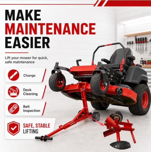 800LBs Lawn Mower Lift Jack V2, Zero Turn Mower Jack, Heavy Duty Mower Jack for Zero Turn, Stand-On, Riding and Commercial Push Mowers, ZTRs, Rotating Handle Releases Safety Arm by VULZEN - Used condition - Image 6