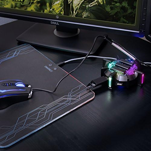 Enhance Pro Gaming Mouse Bungee Cable Holder 4 Port USB Hub with 7 LED Color Modes, Cable Management Support, Improved Accuracy and Weighted Design for Competitive Esports Games, Gaming Accessories - 1