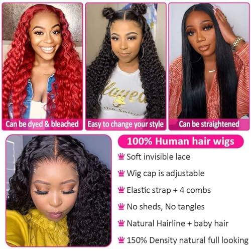 Image of 26 Inch 5x5 Lace Front Wigs Human Hair Pre Plucked 150% Density Water Wave Glueless Lace Frontal Wigs Human Hair for Women 5x5 Brazilian Virgin HD Lace Closure Human Hair Wigs with Baby Hair