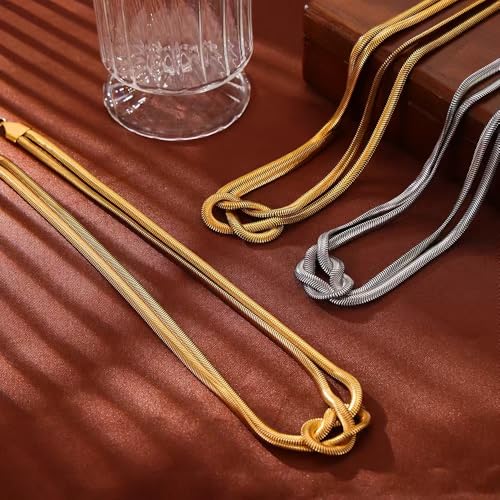 DASIQI Elegant Dual Herringbone Chain Necklace for Women | Hypoallergenic Titanium Steel Jewelry | Adjustable 16" Gold & Silver 8-Shaped Snake Knot Necklace3