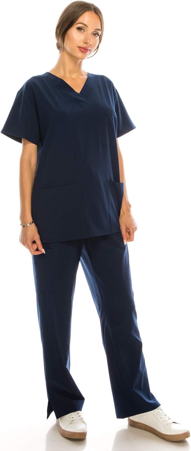 7-Pocket V-Neck Top Medical Scrubs Set for Woman - 4 Way Stretch, Comfort, Light Weight