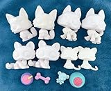 6pcs Custom lps White Bases, ooak lps White Molds lps Wolf Husky Scrouching Cat Mini Kitten Cat, for DIY Designed Your Own lps Pet Figure Toy Kids Gift