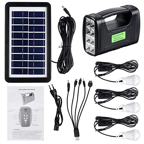 Panneaux solaires, Kit solaire Panneau solaire portable, Rechargeable par USB avec 3 ampoules
