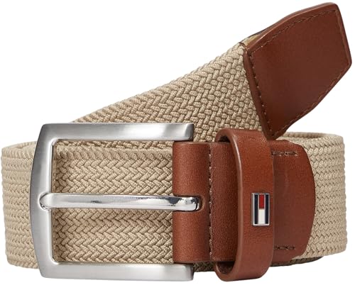 Tommy Hilfiger Herren Gürtel Denton Elastic 3,5 cm Geflochten, Beige (Horseradish), 105 cm