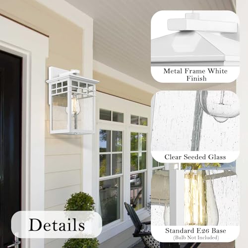 Image of Outdoor Light Fixture Wall Mount, Rustic Exterior Lights Fixture Wall Sconces with Seeded Glass for Front Porch, Waterproof Outdoor Lantern in White Finish for Home, Garage, Barn, Storefront
