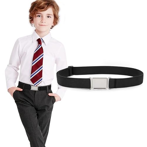 WERFORU 2 Stück Kinder Verstellbarer Magnetgürtel Jungen Mädchen Elastischer Gürtel mit Einfacher Magnetschnalle Schwarz 72 cm Cover