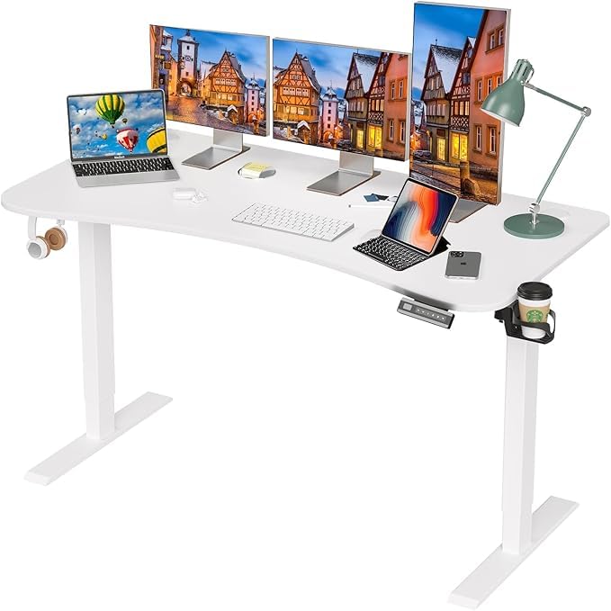 Sunon Escritorio de Altura Regulable eléctrico, 140 x 70 cm, Altura Ajustable, Escritorio ergonómico para Ordenador, Escritorio de pie, Color Blanco