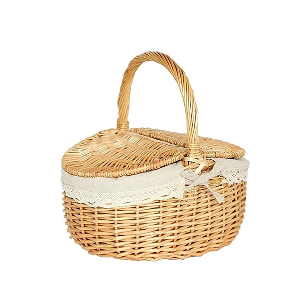 Storage Basket,Picnic Portable Wicker Woven Hamper Bread Pick Outdoor Baskets for Camping and Party