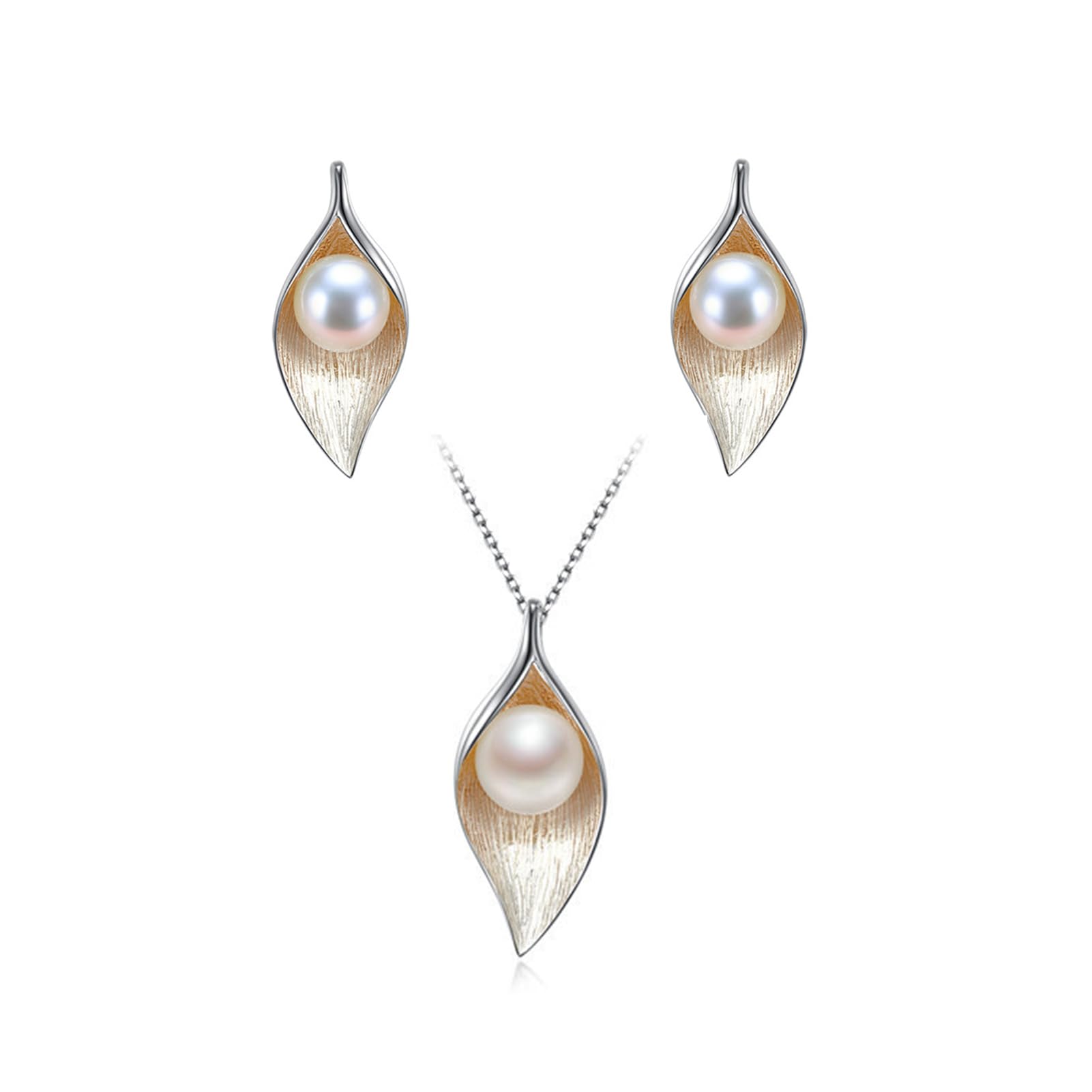 Pendientes Hoja De Plata De Ley S925 Perlas Cultivadas De Agua Dulce Mujer Infantil Regalo madre