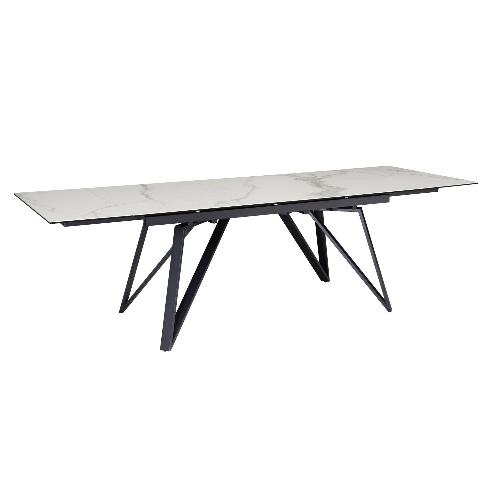 FineBuy Esstisch Ausziehbar 180-260 cm Glas-Keramik Weiß, Geometrisch | Esszimmertisch mit kratzfester und hitzebeständiger Platte, ausziehbare Tafel für bis zu 10 Personen, pflegeleicht