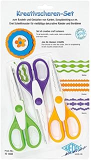 WEDO 77 1933 Set of 3 Creative Scissors Wavy Cut, Serrated Cut and Deckle Cut Green, Purple, Orange