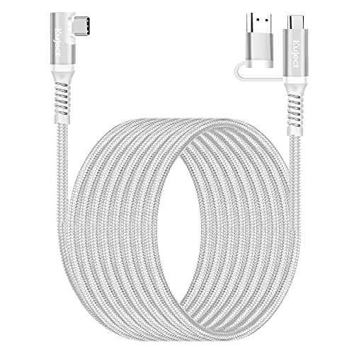 Compatible for Oculus Quest 2 Link Cable 16FT USB 3.0 Type C to C, Kuject Nylon Braided Long PC Connect Power Data Extension Charging Cord Sliver, Virtual Reality Gaming Accessories for Oculus Quest