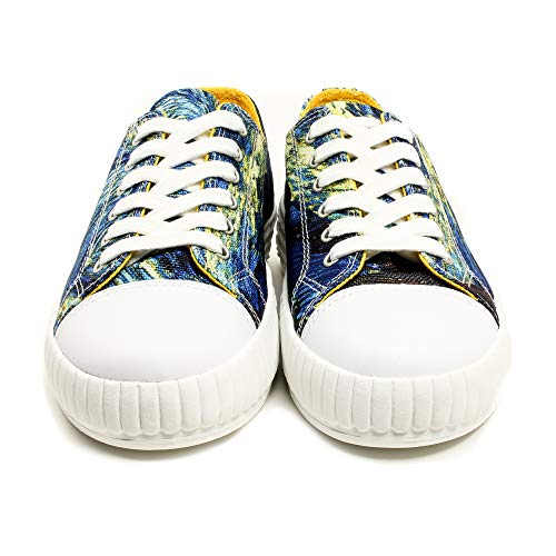 Women’s Low Top Platform Lace Up Canvas Van Gogh Shoes - Casual Fashion & Walking Sneakers Famous Print Art3