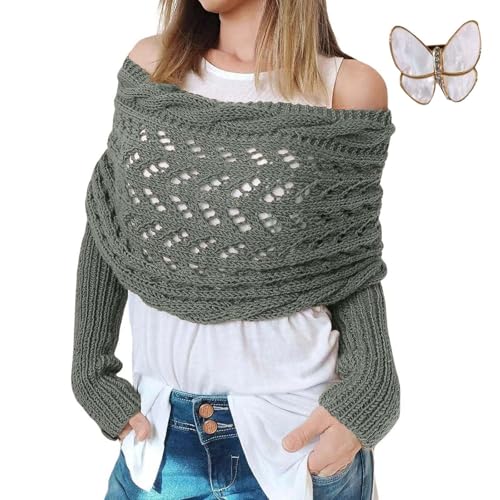 LELEBEAR Womens Knitted Double Sleeve Scarf, Multifunctional Scarf with Sleeves for Women, knitted Cable Wrap Shrugs
