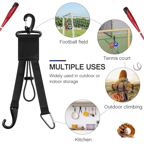 Deekin 2 Pcs Baseball Softball Gear Hanger 3 in 1 Dugout Organizer Bat Holder with Glove Clip and Helmet Hook for Fence Bag Water Bottle Hiking Camping (Black)