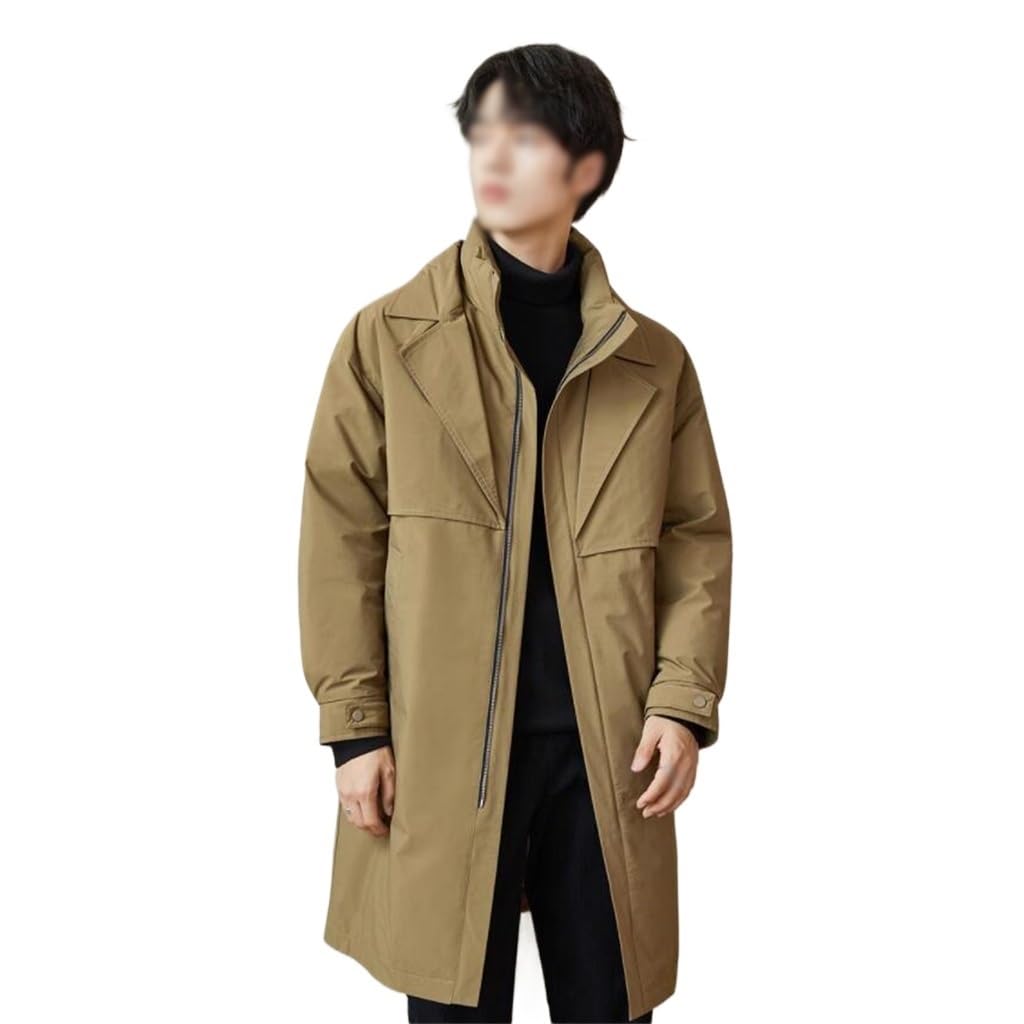 Giacca a ventos Piumino da Uomo Colletto Senza Cappello Piumino D'Anatra Bianco Cappotto Lungo da Uomo Caldo Autunnale e Invernale(Medium)