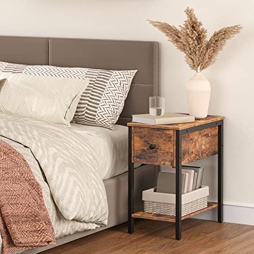 HOOBRO Narrow Side Table, Slim Bedside Table for Small Spaces, Flip Top End Table, Couch Arm Chair Side Table with Storage Shelf, Lamp Laptop Table for Sofa, Nightstand, Rustic Brown EBF348BZ01