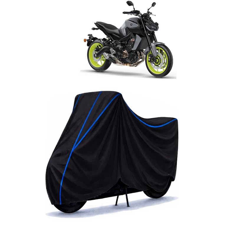 Image of MT 150 Cc Bike Cover Water Resistant Universal Motorcycle Rain | Heavy Duty UV Protection, Dust, Scratch Indoor Outdoor All Weather with Black Blue Piping Elastic