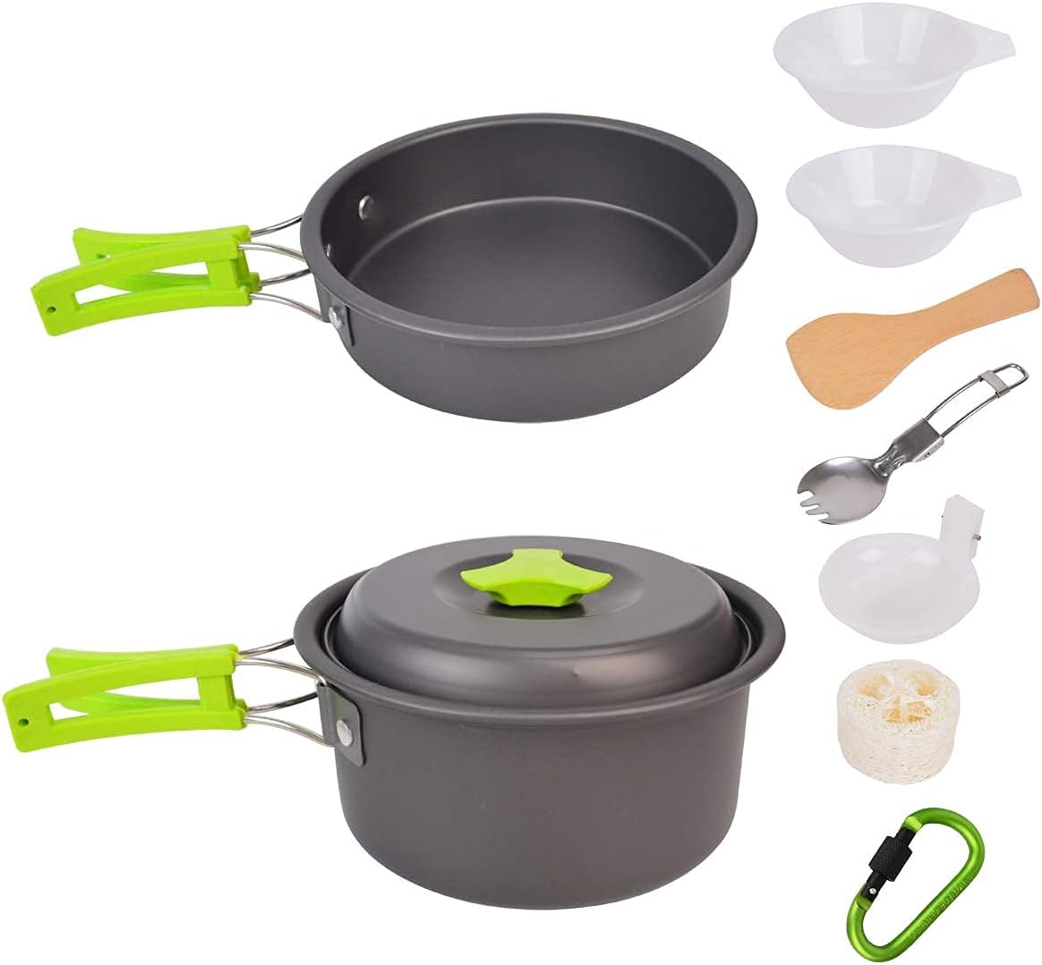 Bleiou Camping Cookware Set Mess Kit Lightweight Outdoor Cookware Pan Pot Bowl Spoon Fork for Hiking Picnic Camping : Sports & Outdoors