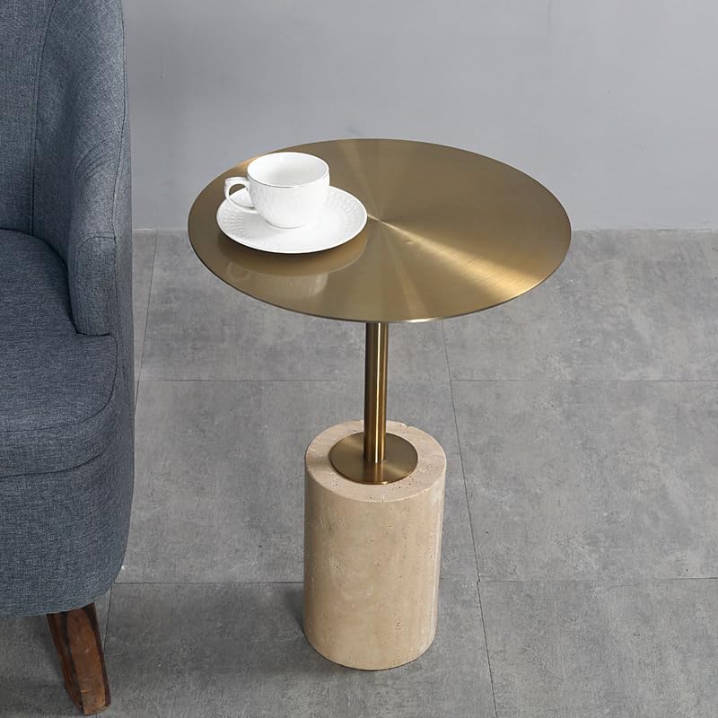 Table basse de salon avec base en pierre et acier inoxydable - 5