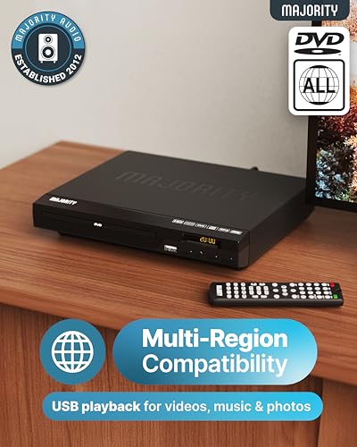 Image of 2026 Model HDMI DVD Player for TV | 1080P Region Free DVD-Players for Smart TV | Mini DVD Player with USB, CD & MP3 | HDMI Cable, RCA Cable & Remoted Control | MAJORITY DVD