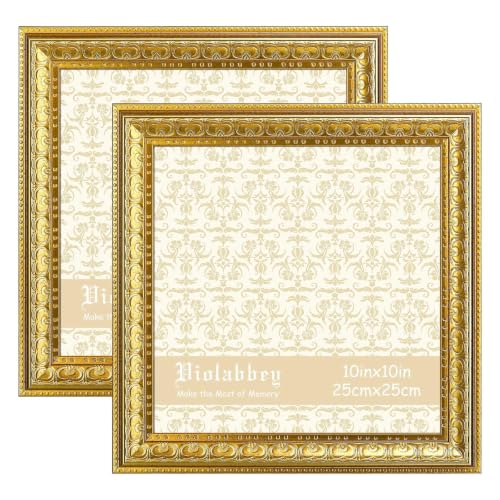 Image of VIOLABBEY 10x10 Picture Frame Gold Set of 2, Vintage Photo Frame for Wall or Tabletop Display, Classic Design for Office Home Decor, Fits 10x10 Pictures