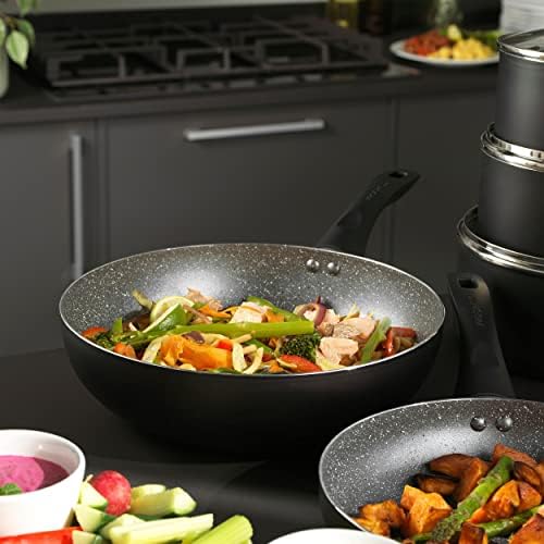 Progress BW09874EU Go Healthy Patelnia 28 cm z marmurowa powloka | Nieprzywierajaca powloka z efektem metalicznego marmuru | Do wszystkich rodzajów plyt, w tym indukcyjnych | Tloczone aluminium