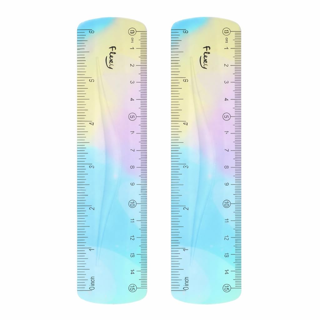 2 Pcs Flexible Ruler 15cm, Bendy Ruler Small Plastic Straight Edge, Shatterproof Colourful Measuring Tool for School Office Classroom Drawing and Drafting Supplies