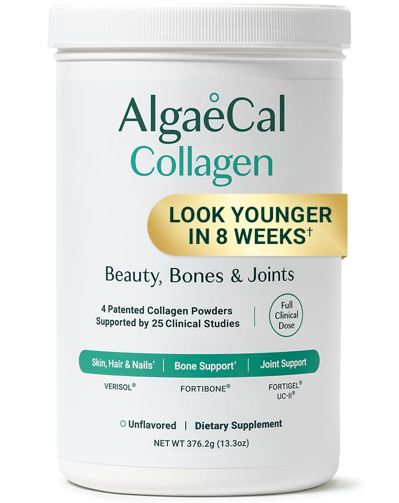 ALGAECAL Collagen: 4 Clinically-Supported Peptides VERISOL®, FORTIGEL®, UC-II®, FORTIBONE®, Anti-Aging Hydrolyzed Collagen Powder, 30 Servings, Made in USA