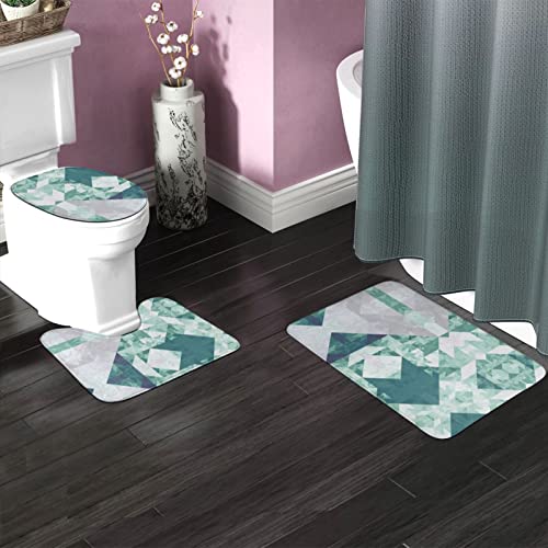 DIRYKILP Badematte + Konturmatte + Toilettendeckelbezug, Abstraktes Dreieck Fractal Muster 3 Stück Badematte Set, mit Anti-Rutsch-Klebeboden – Bild 3