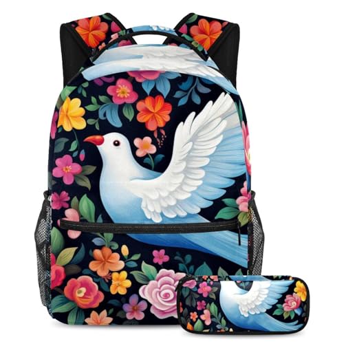 Cartable enfant colombe de paix grand sac à dos et trousse pour la rentrée