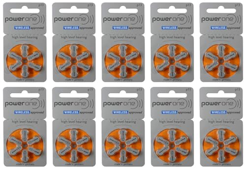 Image of Enlinea Power-One Size P13 (PR41, 1.45V) Mercury-Free Zinc Air Wireless Approved Hearing Aid Battery (10 Strip, 60 Batteries, Size-P13)