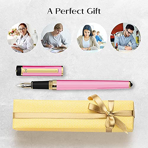 Dryden Designs Fountain Pen - Medium Nib 0.5mm | Includes 24 Ink Cartridges (12 Black 12 Blue) and Ink Refill Converter | Calligraphy Pen, Consistent Writing, Smooth Flow -Luscious Pink. - Thumbnail 5