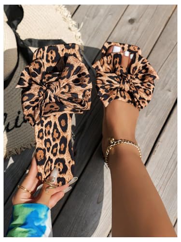 GORGLITTER Women's Bow Cute Sandals Trendy 2025 Graphic Print Dressy Open Square Toe Summer Slide Flat Sandals2