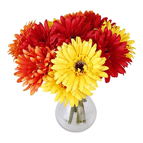 6PCS Artificial Flowers, 8.7'' Gerbera Daisies Silk Flowers Realistic Real Touch Fake Daisy Mum Flowers Chrysanthenum,Sunflowers Bouquet With Flocking Stems Gerber Daisy Fall Flowers for Home Decor