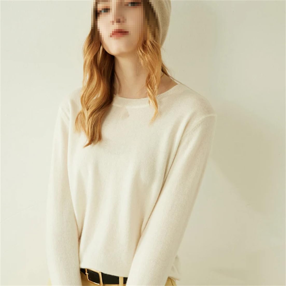 Suéter De Mujer Jersey De Cachemira Cálido Knitwaer Cuello Redondo Suéter De Lana Sólida