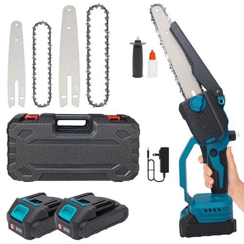 6&8-Inch Mini Chainsaw, ordless Chainsaw with Brushless Motor, ith 2×6-inch Chains, ×8-inch Chains,  Guide Plates,  High-Capacity Batteries.Featuring Safety Lock for Tree Pruning & Wood Cutting Tasks