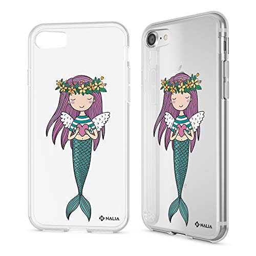 NALIA Hülle kompatibel mit iPhone SE 2020/8 / 7, Motiv Handyhülle Ultra-Slim Silikon Case Crystal Cover Schutzhülle Durchsichtig, Dünne Handy-Tasche Backcover Etui Bumper, Motiv:Meerjungfrau Grün