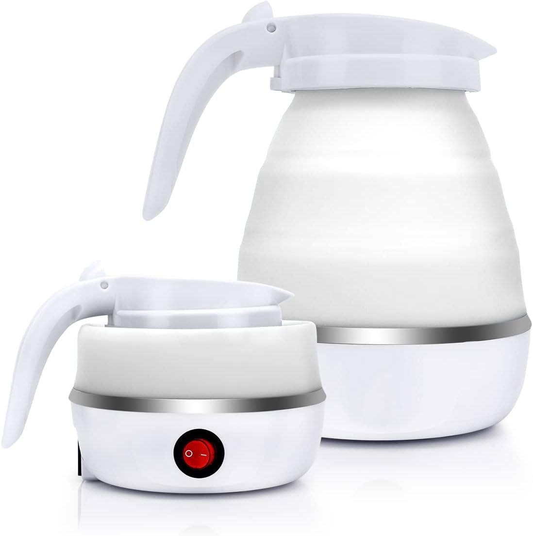 DASIAUTOEM Bollitore elettrico pieghevole da campeggio, bollitore elettrico, 0,6 l, in silicone, per cucina, viaggi, campeggio, attività all'aperto (bianco)
